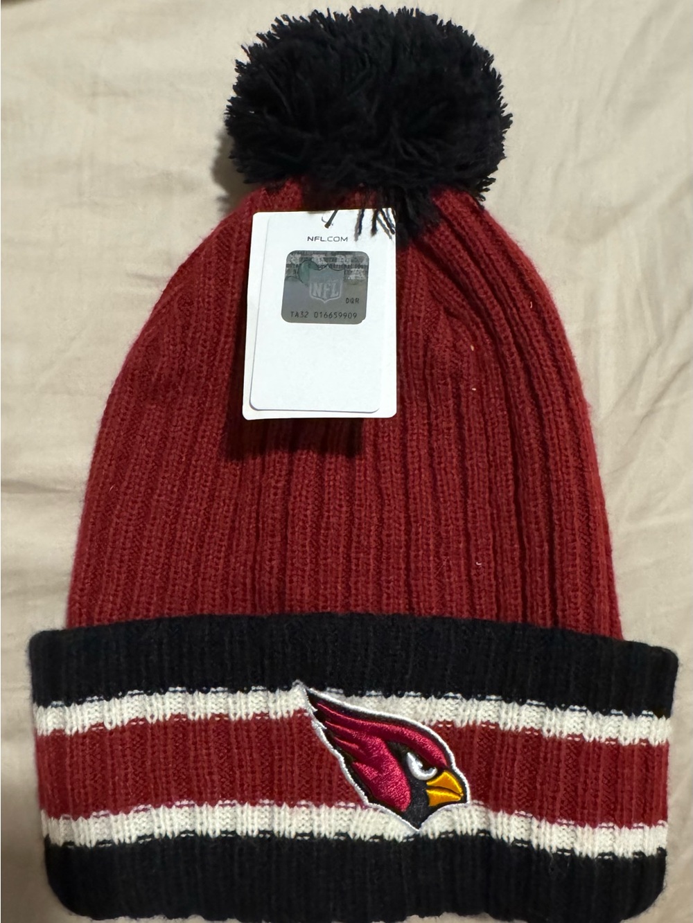 NFL Arizona Cardinals Ribbed Pom Beanie - Red, Black & White